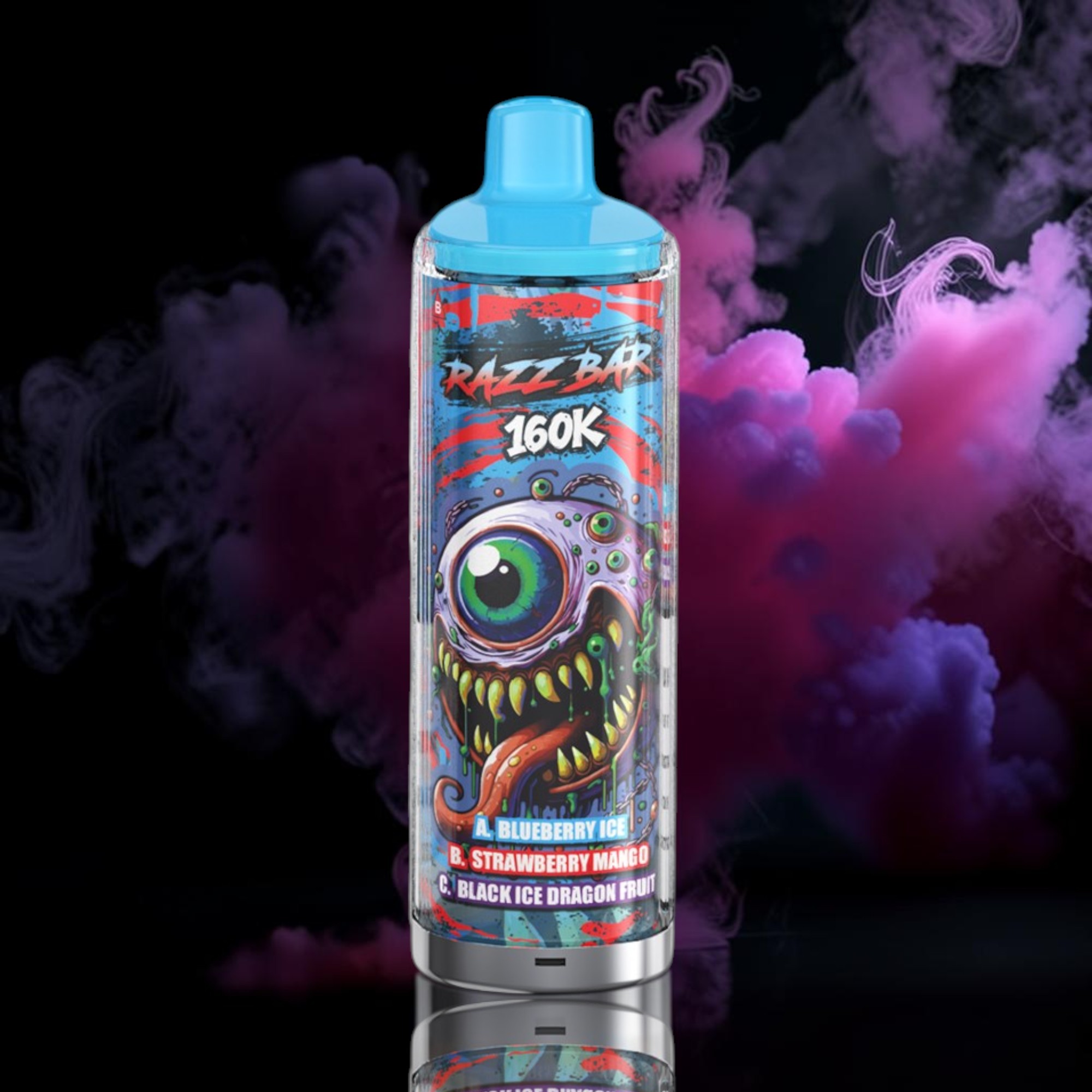 Razz Bar 160K Trio – Blueberry Ice • Strawberry Mango • Black Ice Dragon Fruit